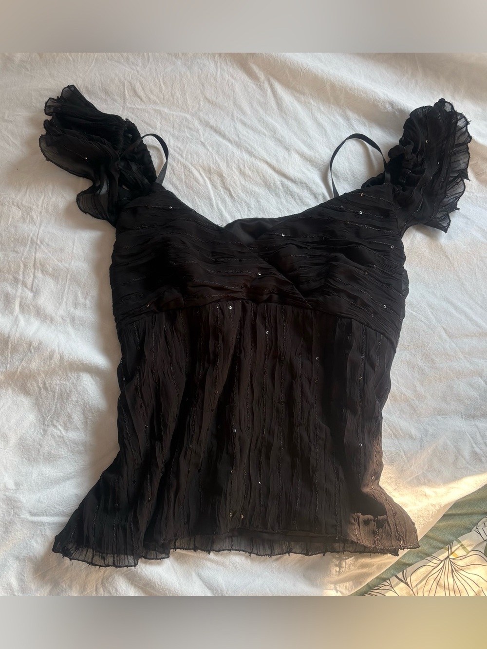Y2K whimsy goth ruffled off shoulder blouse